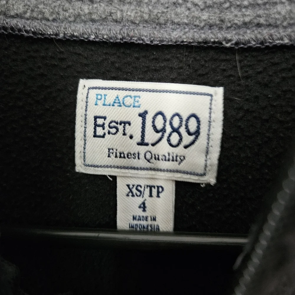 The Children's Place Toddler Boy XS 4 Black Fleece Pullover Quarter Zip Jacket